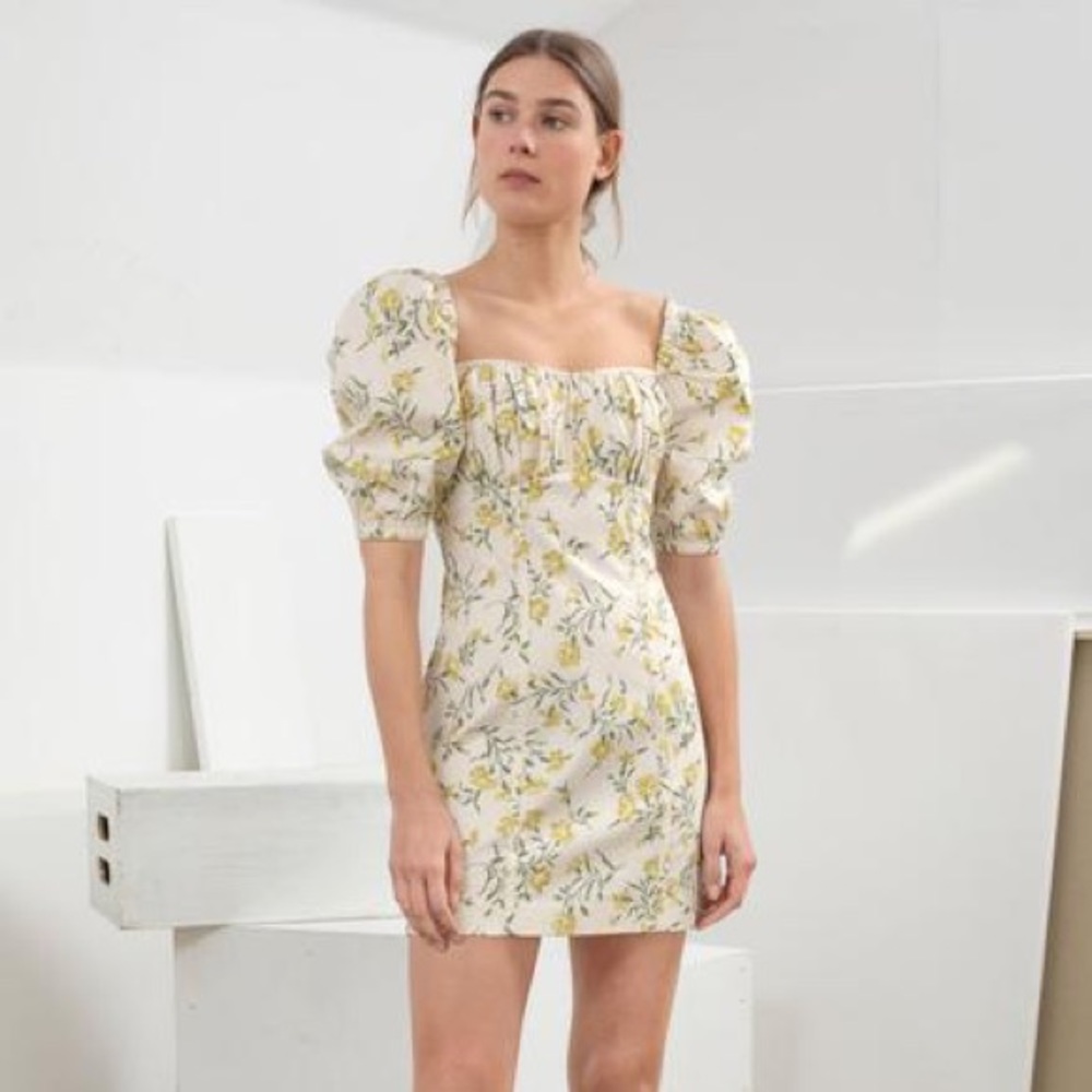 & Other Stories Floral Mini Dress - Cream and Yellow